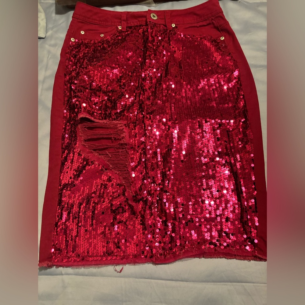 Ashley Stewart Fuscia  Sequin Pencil Skirt